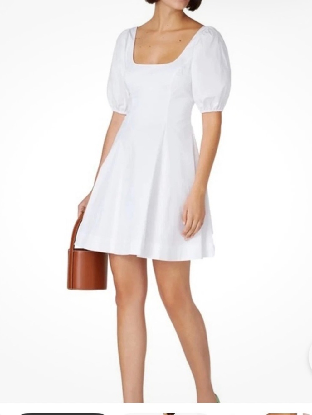 STAUD White Square-Neck Puff-Sleeve Mini Dress